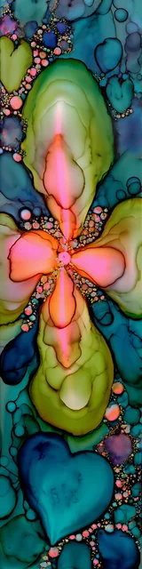 Free abstract flower art bookmark featuring a cross-like teal abstract flower